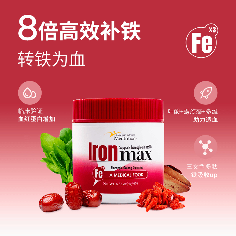 Medtrition麦治迅富铁软糖儿童女性贫血补气血孕妇孕期补铁45粒瓶