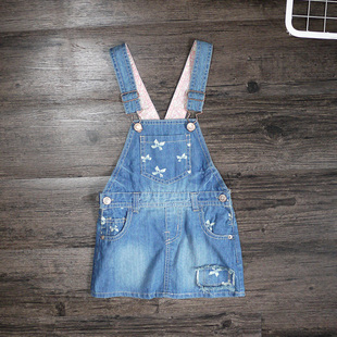 好品质中小女童宝宝可爱蝴蝶结纯棉软牛仔裙百搭背带裙连衣裙子