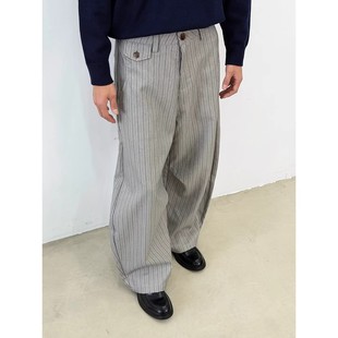 男复古高级感cleanfit慵懒休闲裤 factor 老钱风条纹阔腿弯刀西裤
