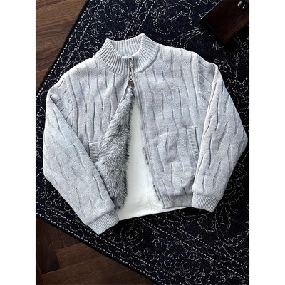 老钱风荆刺绞花加绒毛衣开衫男款冬季高级感针织衫加厚座山雕外套