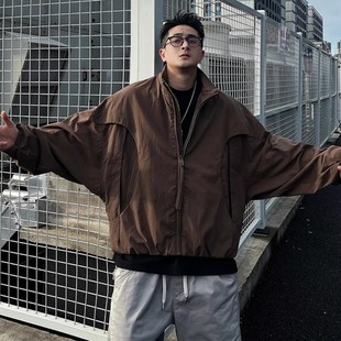 外套 短款 春秋复古工装 立领夹克外套男潮牌宽松休闲户外防风蝙蝠袖