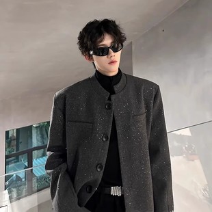 高级感毛呢西服 秋冬cleanfit行政夹克短款 满天星垫肩西装 外套男款