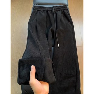 子高级垂感cleanfit休闲长裤 美式 秋冬加绒裤 男款 复古黑色弯刀卫裤