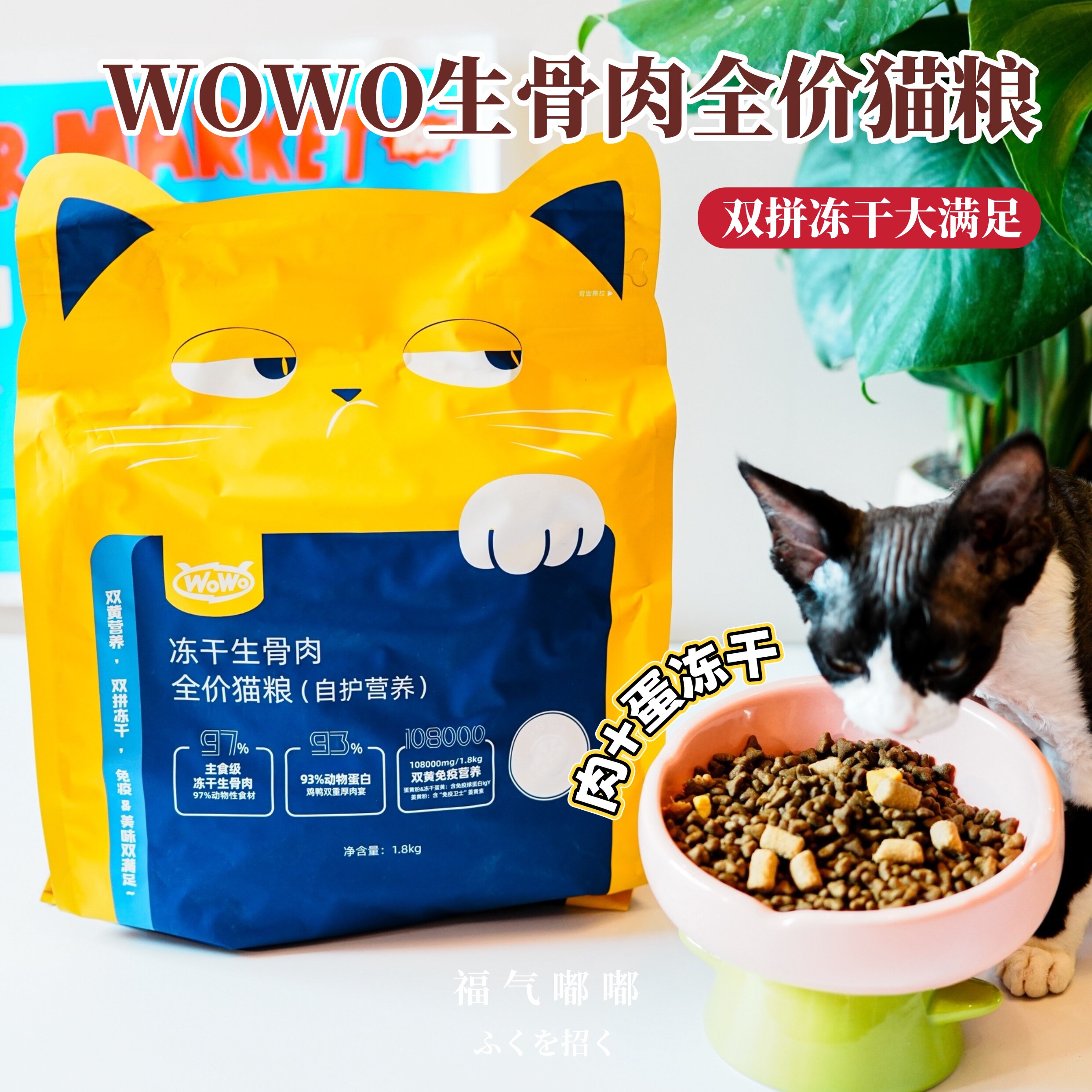 喔喔猫粮成猫生骨肉猫粮 全价无谷冻干猫粮成幼粮鸡肉