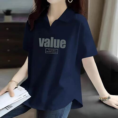 92%棉大码女装POLO衫女洋气显瘦遮肉短袖时尚休闲减龄翻领t恤上衣