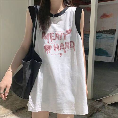 美式纯棉背心女夏季宽松中长坎肩运动无袖篮球服拼接外穿上衣吊带