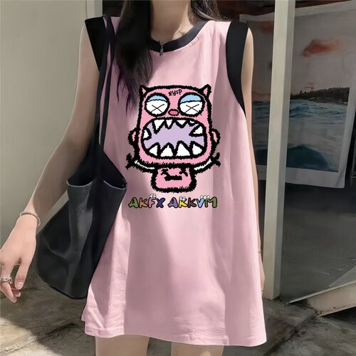 纯棉多巴胺吊带背心女外穿拼接无袖t恤撞色宽松坎肩遮屁甜辣上衣