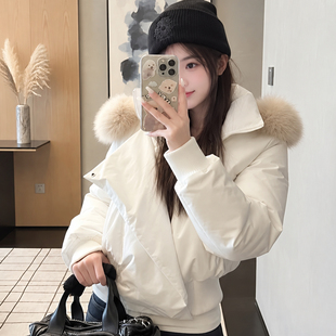 外星辣妹 韩系设计感斜门襟冬季毛领派克服收腰羽绒棉服女保暖