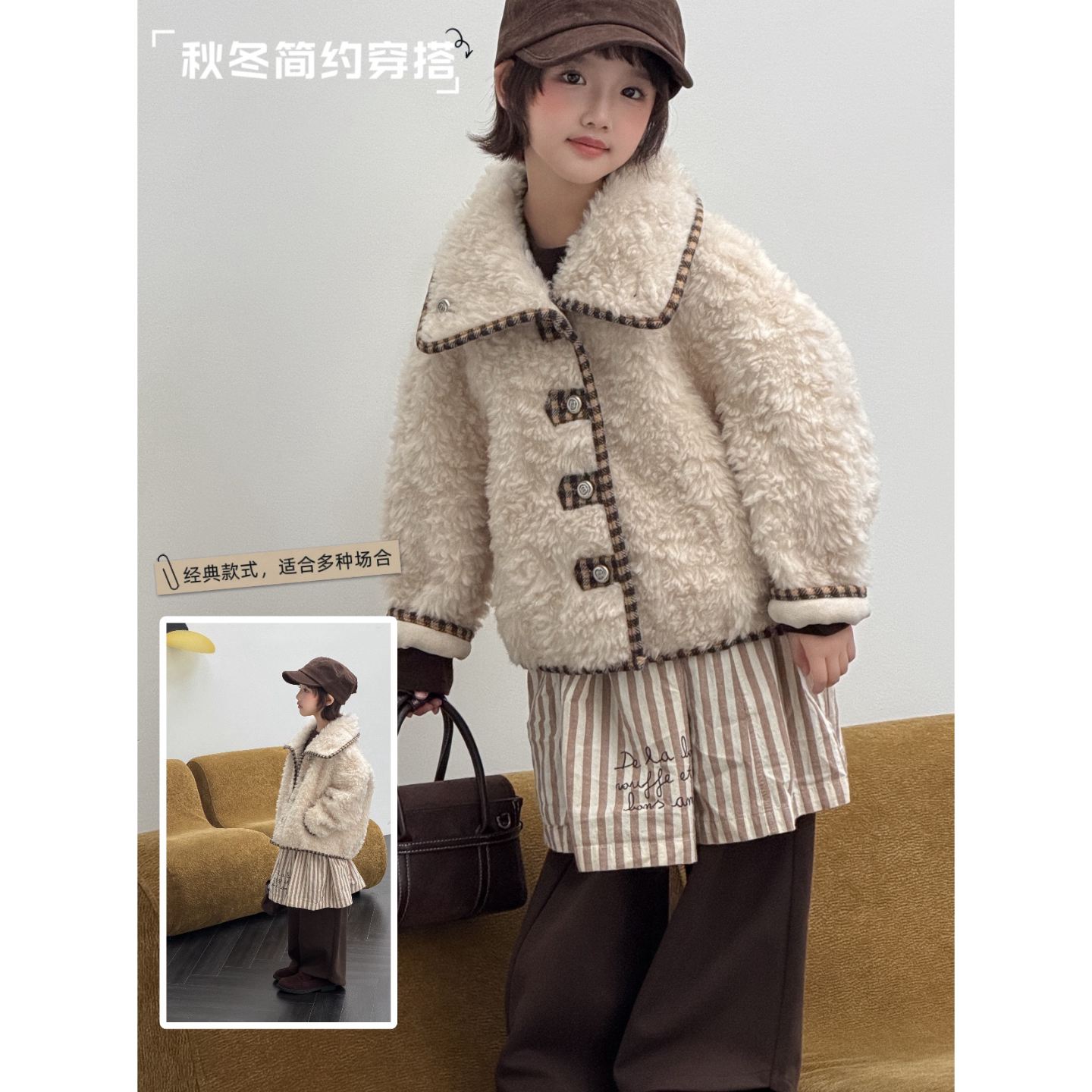 韩系秋冬加厚女童中大童皮草外套全羊毛仿皮毛一体甜美毛毛大衣洋