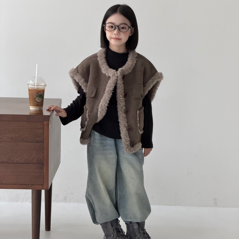 女童皮草马甲全羊羔毛一体背心