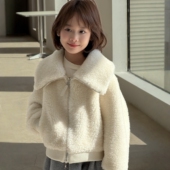 儿童皮草外套新款 翻领大衣小个子女装 羊羔毛女童上衣冬季 韩系童装