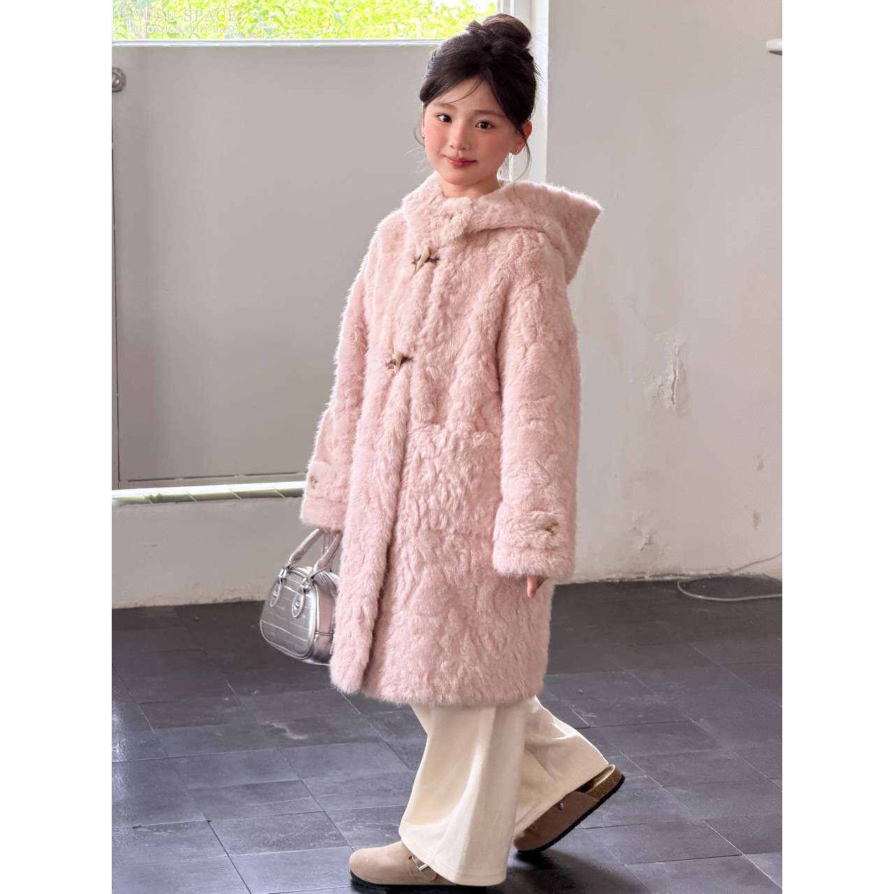 冬季女童皮草外套仿水貂毛连帽牛角扣加厚中大童韩系儿童毛毛大衣