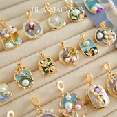 「油画风吊坠」莫奈花园项链天然珍珠锁骨链复古法式 毛衣链挂坠