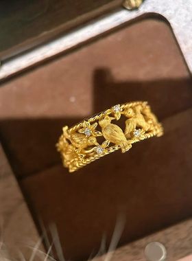 新中式国风喜鹊登梅喜上眉梢戒指轻奢高级满钱吊钻喜鹊报喜指环女