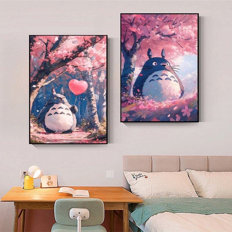 宫崎骏龙猫装饰画客厅千与千寻动漫挂画儿童房卧室床头治愈系壁画