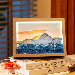 日照金山灯光画卧室床头梅里雪山风景氛围小夜灯治愈系发光画摆件