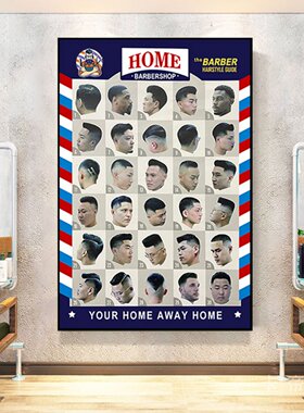 男士理发店挂画barbershop美发造型装饰画发型屋复古油头美式壁画