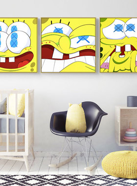 Kaws海绵宝宝装饰画卧室卡通潮牌芝麻街挂画客厅潮流工作室壁画