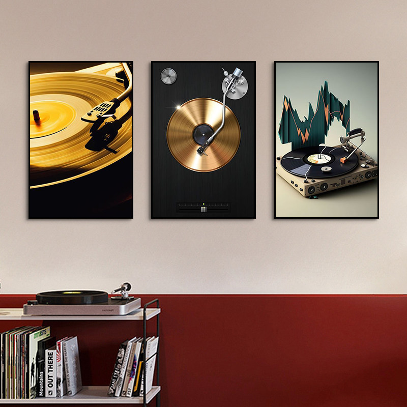 怀旧黑胶唱片磁带挂画音乐城音乐餐吧装饰画酒吧清吧高级感墙壁画