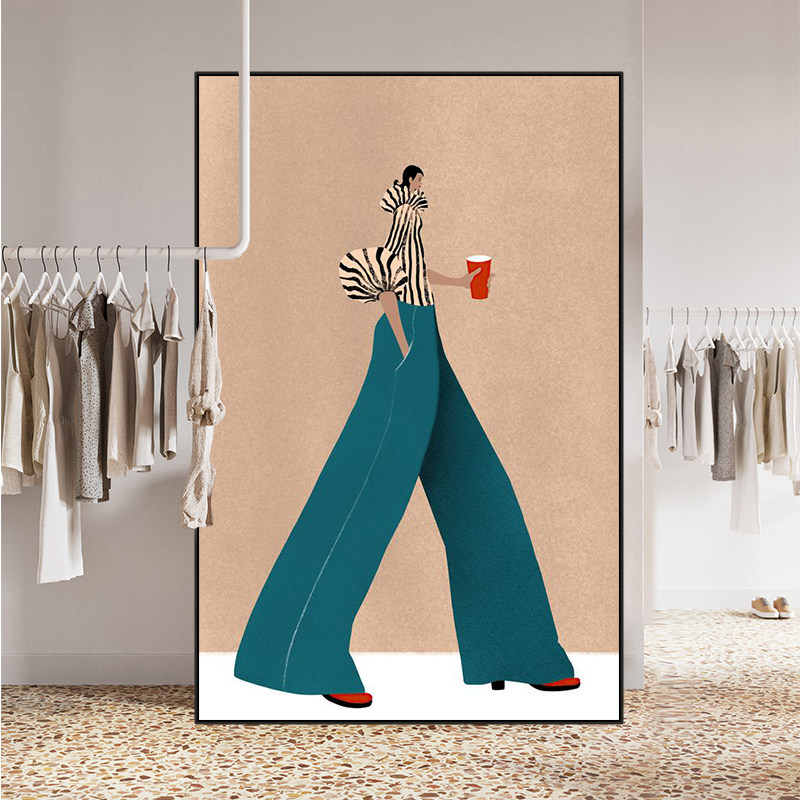 时尚服装店装饰画行走的女人挂画美容院鞋包店直播间抽象人物壁画