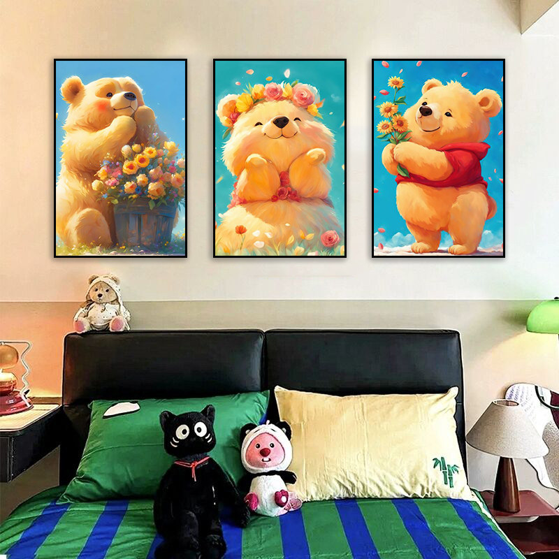 小熊维尼装饰画儿童房可爱卡通动漫挂画卧室床头多巴胺背景墙壁画