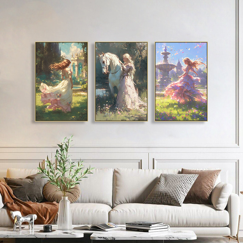 法式油画风少女装饰画客厅欧式氛围感童话少女挂画卧室治愈系壁画