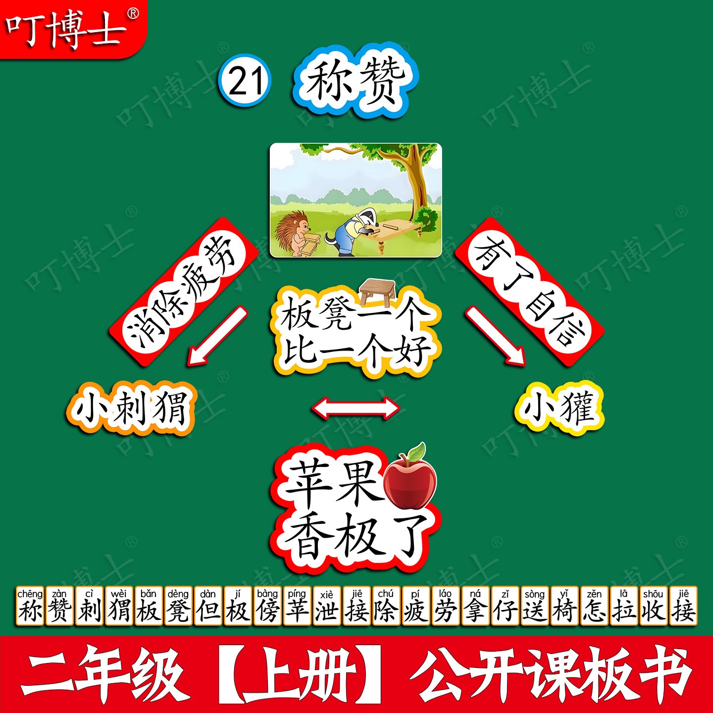 称赞公开课板贴板书教具磁性贴小学二年级语文原创设计塑封定制图片