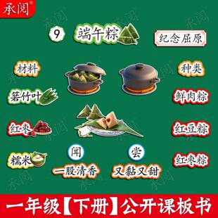 端午粽公开课板书板贴塑封教具磁性贴小学一年级语文设计可定制
