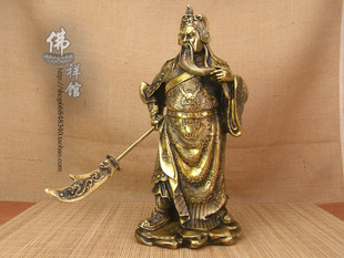 纯铜龙袍关公铜像武财神爷开业招财镇宅风水工艺品家居摆件古铜色