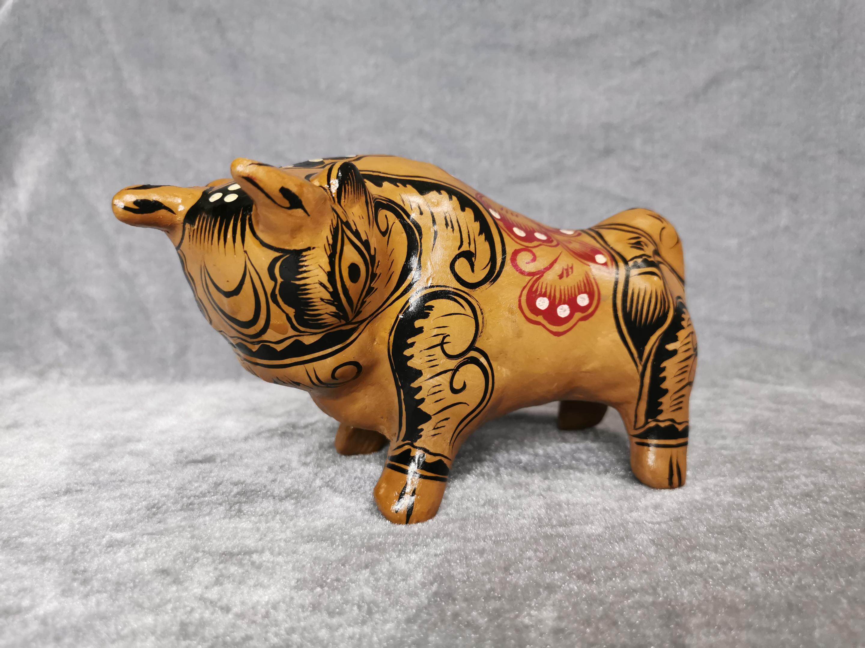 (胡深世家)胡小红生肖牛摆件礼品2004年做带签名印章陕西凤翔泥塑