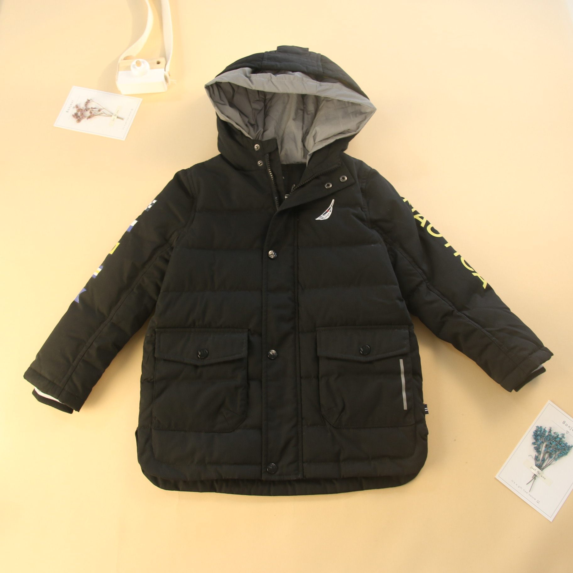 nautica诺帝卡童装羽绒服外套男童冬款休闲连帽纯色冬季羽绒服