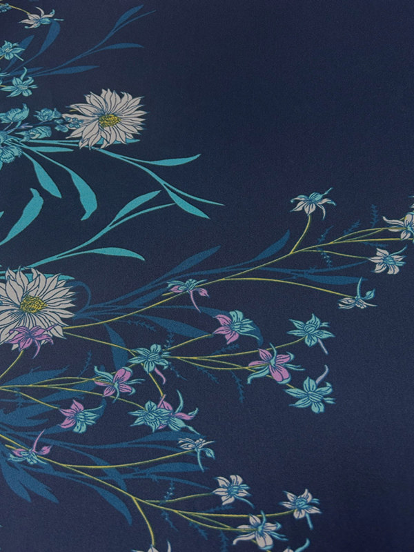 New spring and summer ethnic-style scarves for women's fashion, with a blue background and floral patterns, non-permeable and non-elastic fabric thumbnail 2