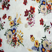 Composite silk satin chiffon printed fabric, white base floral imitation silk slightly translucent summer fine clothing skirt fabric thumbnail 3
