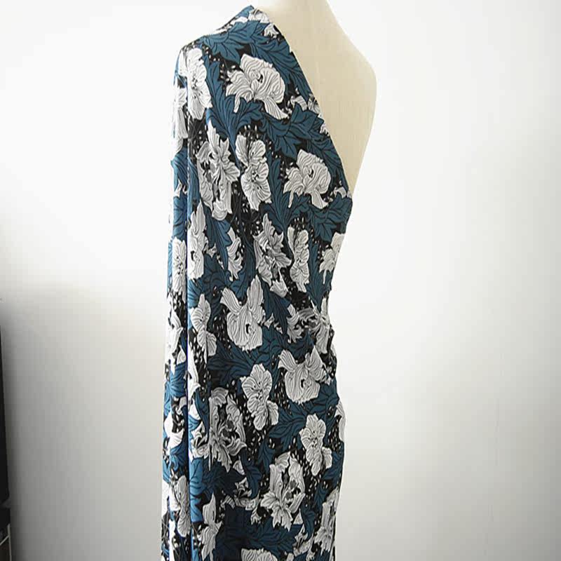 弹力乱麻雪纺印花布料兰花若显微透仿真丝布料热销新夏季服装面料