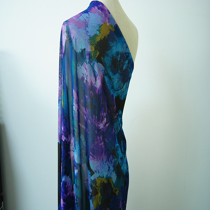 雪纺印花布料炫彩大花仿真丝面料单层透上衣夏季新品裙装服装布料