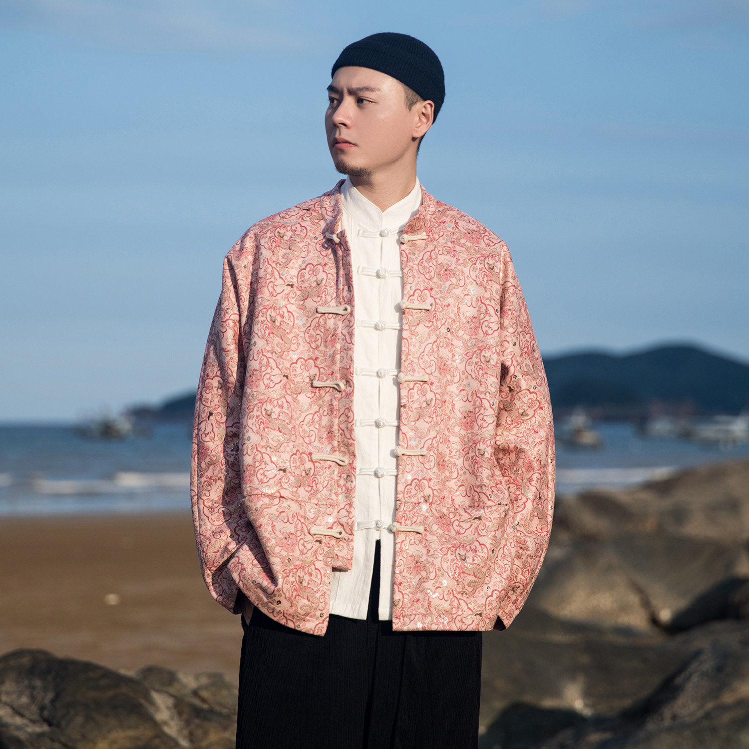 中国风男装图案印花立领盘扣外套新中式大码唐装汉服国潮复古夹克,男装,唐装,淘宝优惠券,粉丝福利购,淘宝优惠卷