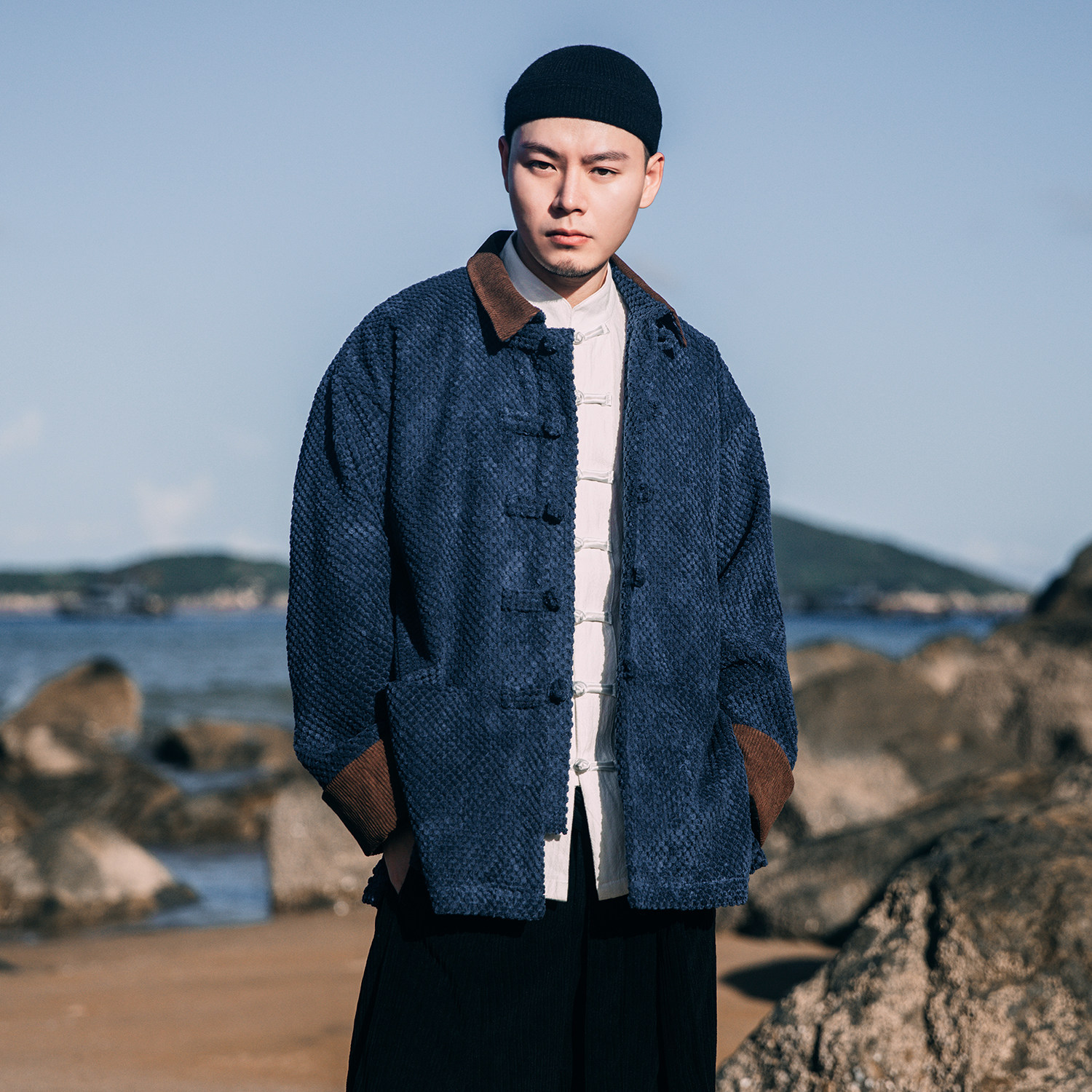 中国风男装宽松大码休闲外套新中式复古盘扣唐装布衣翻领撞色夹克,男装,唐装,淘宝优惠券,粉丝福利购,淘宝优惠卷