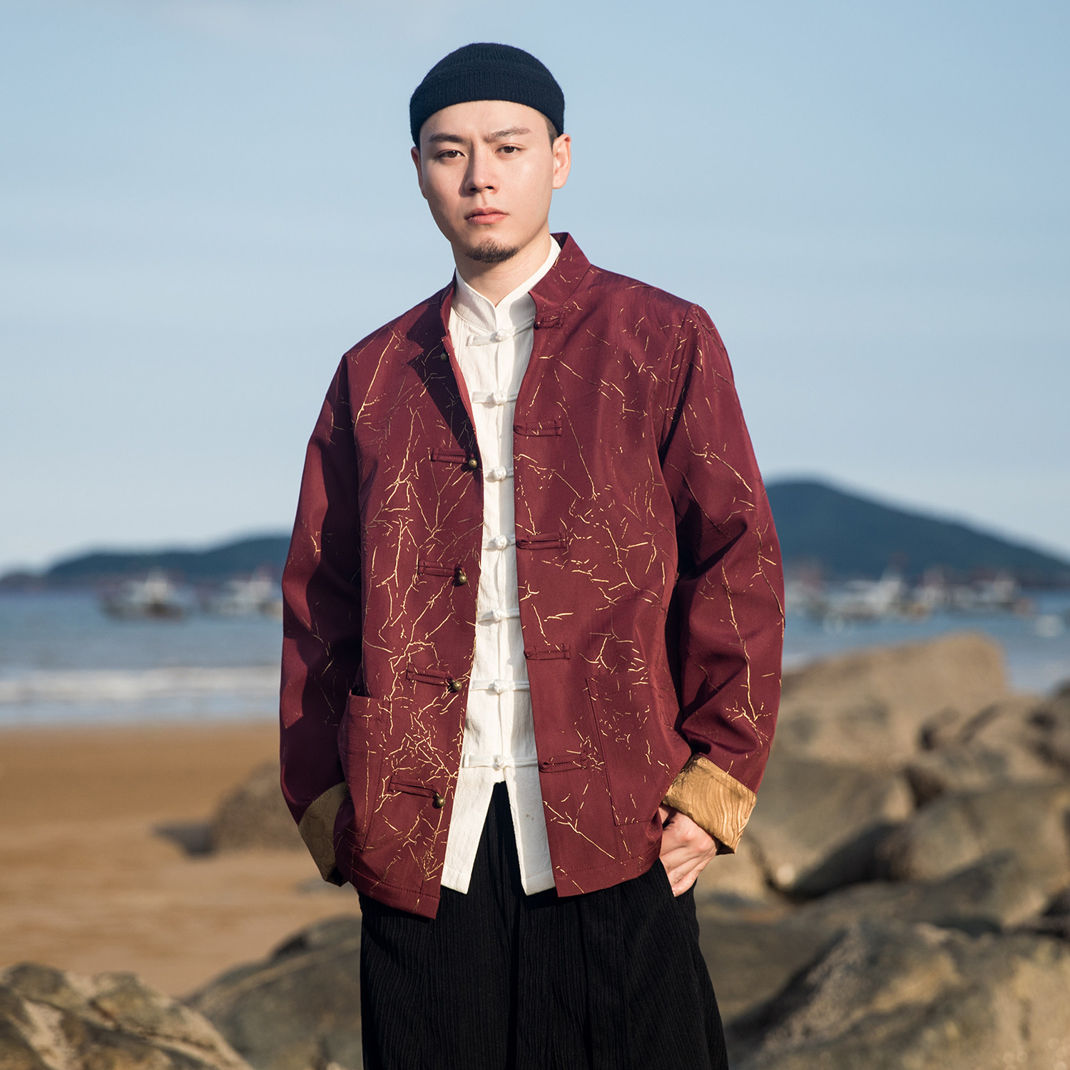 中国风春秋季提花长袖夹克新中式宽松大码盘扣立领唐装汉服外套男,男装,唐装,淘宝优惠券,粉丝福利购,淘宝优惠卷