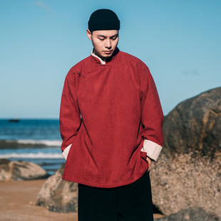 秋季中国风男装中式华服夹克斜襟汉服民族服复古立领长袖唐装外套