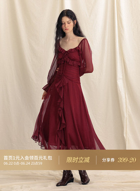 从那以后法式红色连衣裙茶歇长裙高级感裙子订婚穿搭礼服裙女秋季