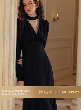 从那以后黑色连衣裙秋冬法式穿搭长裙秋高级感小裙子长袖礼服裙女