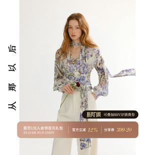 新款 从那以后法式 雪纺上衣女春季 衬衣系带蝴蝶结衬衫 风高级感长袖