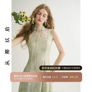 裙子高级感轻礼服长裙女夏季 长款 风印花连衣裙无袖 从那以后新中式