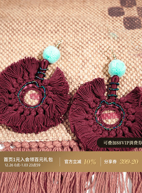 SINCE  THEN复古复古纯手工玻璃珠毛球度假配饰耳饰女春夏 红鸾