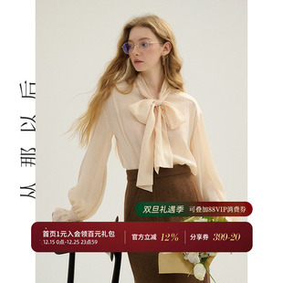 从那以后茉莉白法式 飘带雪纺上衣女秋冬 高级感衬衣系带蝴蝶结衬衫