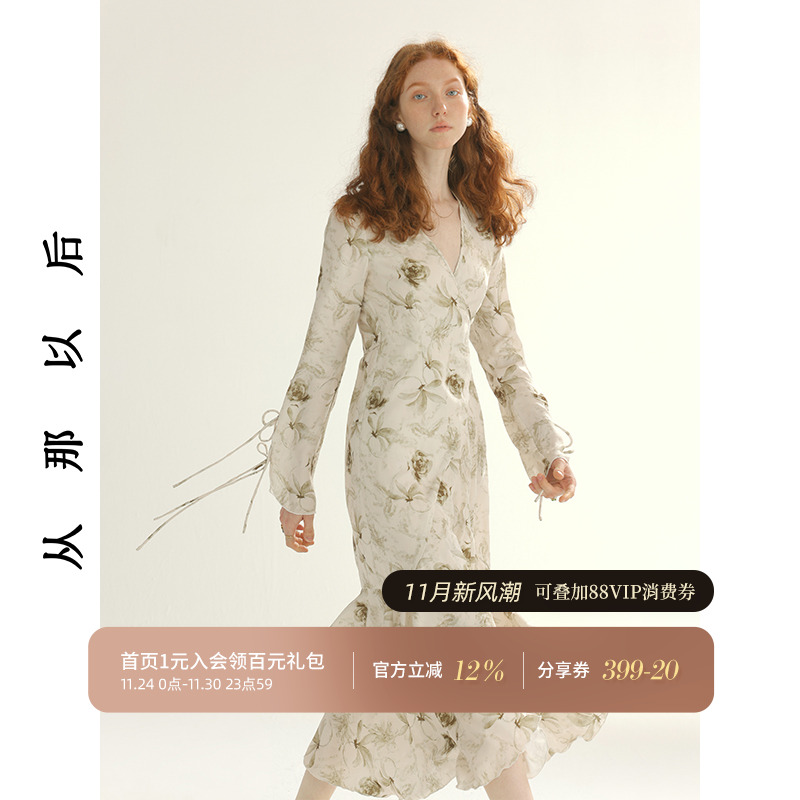 从那以后法式绑带连衣裙女秋季