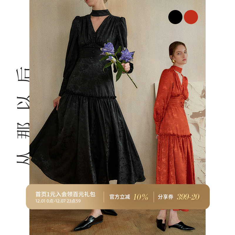 从那以后红色礼服连衣裙女秋冬