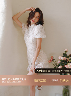 从那以后白秀珠改良旗袍女夏季a字裙气质修身显瘦白色连衣裙度假