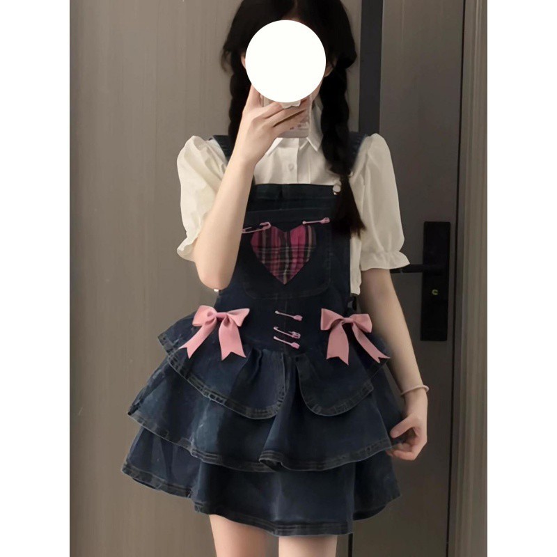 学院风ins复古韩版牛仔背带蓬蓬裙女2025夏季新款收腰a字连衣裙潮
