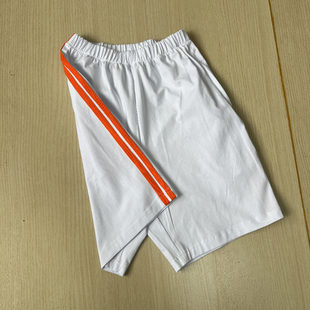 白色校服短裤夏季款男女通用学生五分裤后片两道橘杠透气棉质班服